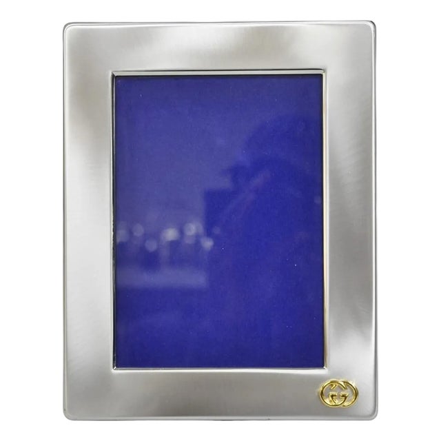 Vintage Gucci Italy Brushed Silver Gold Double G Monogram Photo Picture Frame For Sale