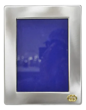 Vintage Gucci Italy Brushed Silver Gold Double G Monogram Photo Picture Frame