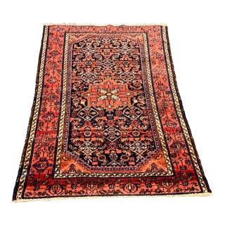 3 Ft 1 in × 4 Ft 4 in Persian Hand-Knotted Wool Accent Rug, Vintage For Sale