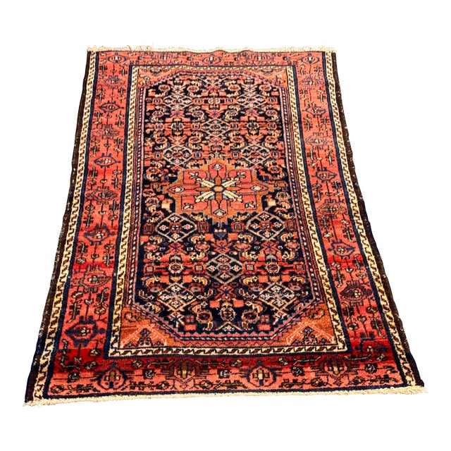 3 Ft 1 in × 4 Ft 4 in Persian Hand-Knotted Wool Accent Rug, Vintage For Sale