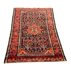 3 Ft 1 in × 4 Ft 4 in Persian Hand-Knotted Wool Accent Rug, Vintage
