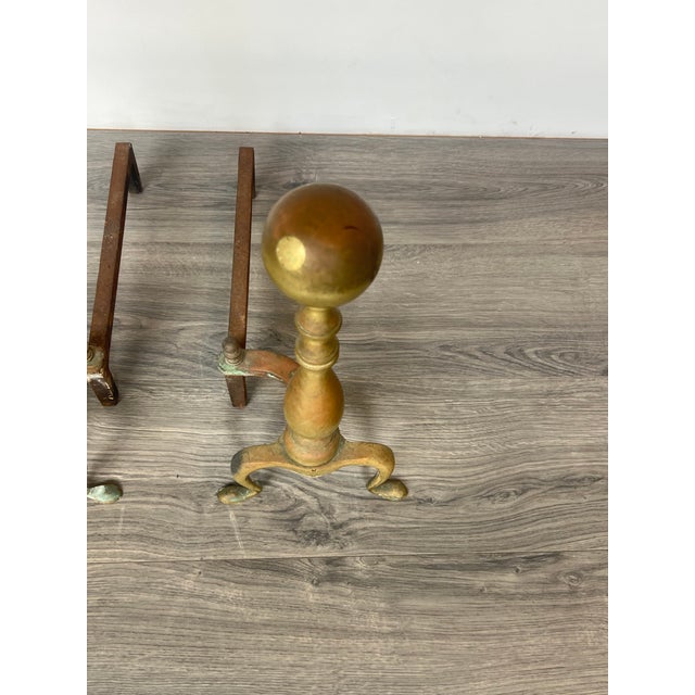 Late 20th Century Vintage Brass Fireplace Andirons, a Pair For Sale - Image 5 of 7