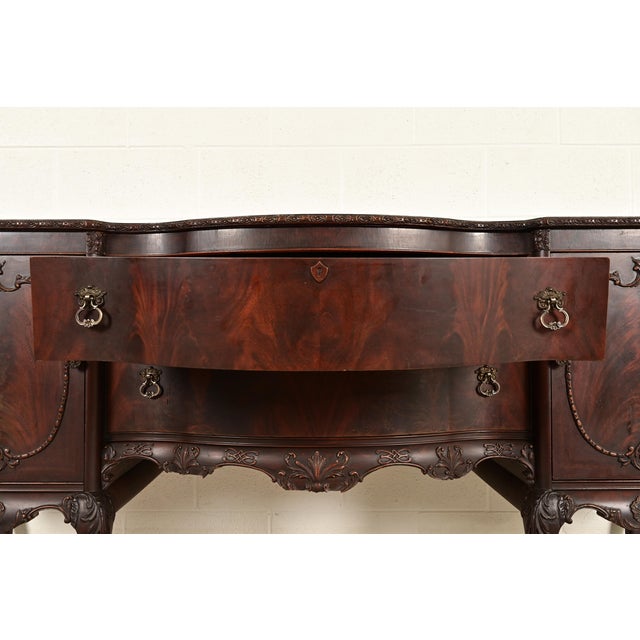 Wood Romweber Antique Chippendale Flame Mahogany Serpentine Front Sideboard Credenza, Circa 1920s For Sale - Image 7 of 13
