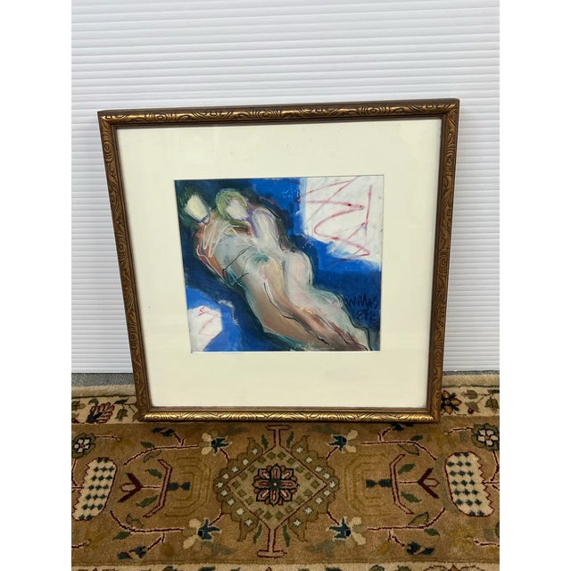 Nancy Willis Lovers in Blue Signed Pastel/Oil on Paper, Circa 1985 For Sale In San Francisco - Image 6 of 11