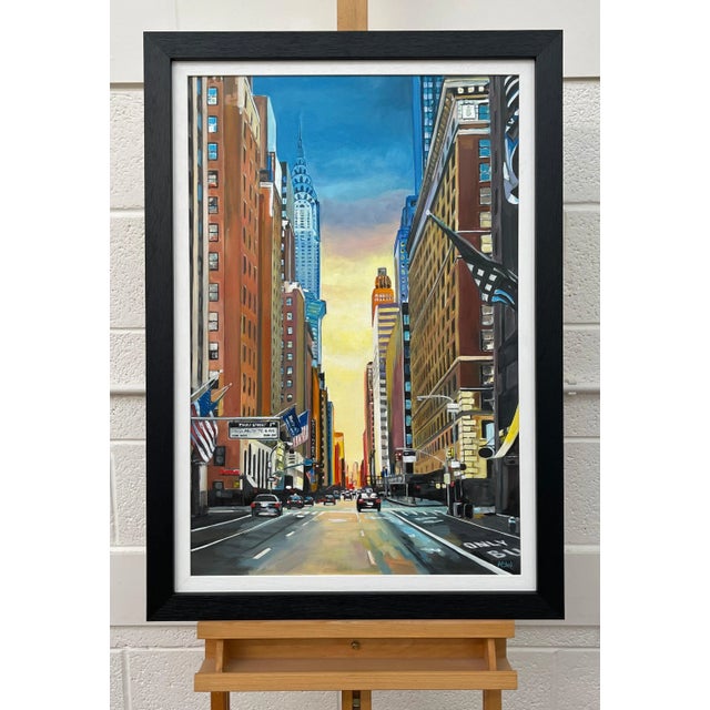 Contemporary Chrysler Building 42nd Street New York City at Sunset With Golden Yellow Sky by Contemporary British Artist For Sale - Image 3 of 12