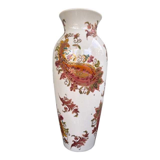 Lenox Burnished Amber Large Porcelain Vase With Paisley Floral Motif For Sale