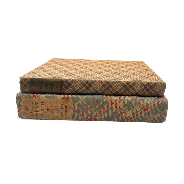 A beautifully coordinated pair of vintage plaid-bound volumes, perfect for styling bookshelves, credenzas, or tabletop...