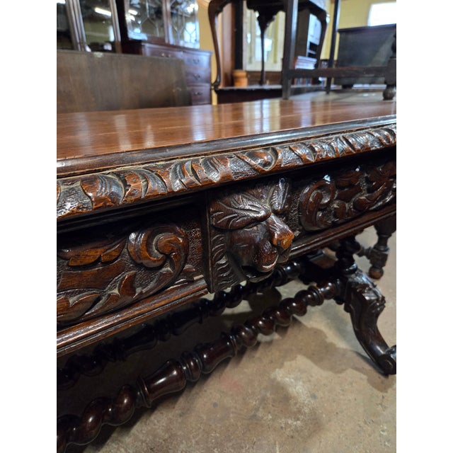 Antique Oak Heavily Carved Late 19th Century Desk With Barley Twist Legs For Sale - Image 10 of 11