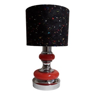 Vintage Table Lamp with Chrome-Plated Metal Frame with Orange Decorative Elements and Suitable Fabric Screen, 1970s For Sale