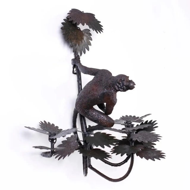 Hollywood Regency Hollywood Regency Italian Cast Iron Monkey Palm Wall Sconces - Pair For Sale - Image 3 of 10