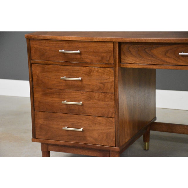 1960s Refinished Walnut Mid Century Desk by Drexel Biscayne For Sale In Boston - Image 6 of 11
