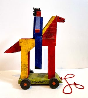 Blas Castagna, Blas Castagna Hand Painted Wooden Constructivist Sculpture Toy Horse Carved Wood