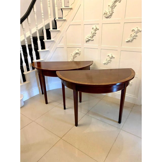 Large Antique George III Demi Lune Console Tables in Figured Mahogany, 1800, Set of 2 For Sale - Image 14 of 14