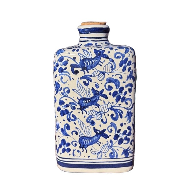 Italian Italian Maiolica Apothecary Jar, Triangular Form, Cobalt Blue & White Pharmacy Vessel For Sale - Image 3 of 6