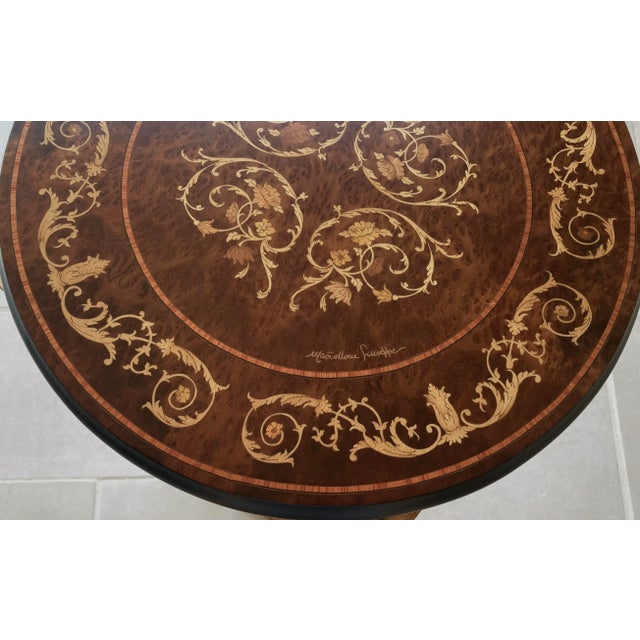 Circa 1980 Italian Intarsio Lazy Susan Arabesque & Sorrentine Scroll Motif - Removable 5mm Glass Top For Sale - Image 11 of 13
