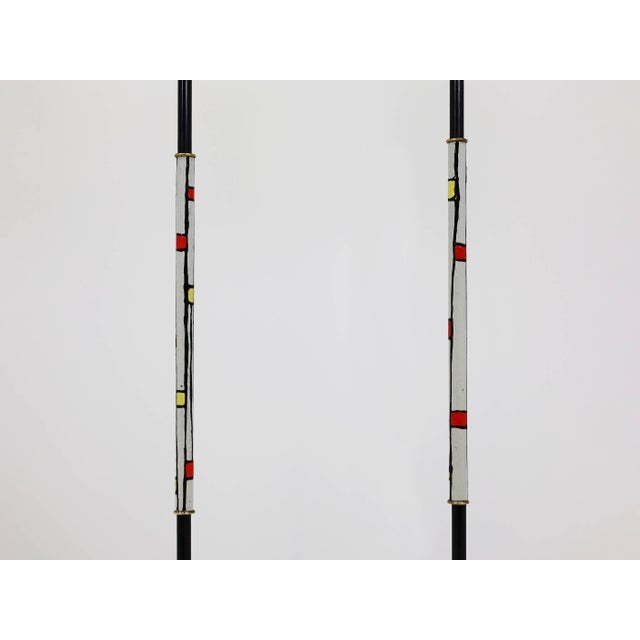 1950s Enameled Metal Floor Lamps with Hexagonal Lampshades by Angelo Brotto for Esperia, 1950, Set of 2 For Sale - Image 5 of 10