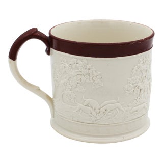 Circa 1805-1810 English Davenport Hunt Motif Stoneware Mug For Sale
