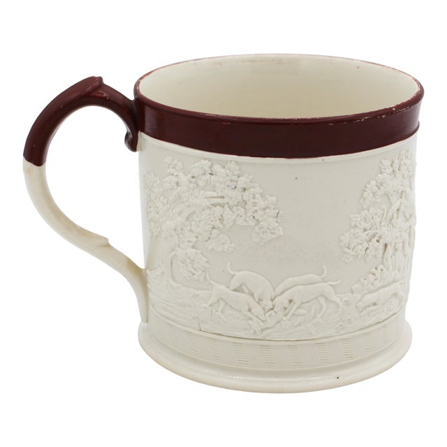 Circa 1805-1810 English Davenport Hunt Motif Stoneware Mug For Sale