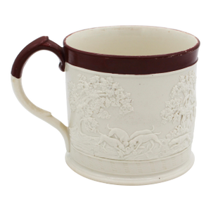 Circa 1805-1810 English Davenport Hunt Motif Stoneware Mug