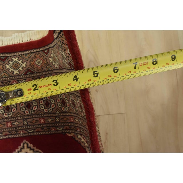 Red Bokhara Jaldar Rug 3′ X 4’11” Red Wool Tribal Hand-Knortted Oriental Carpet For Sale - Image 8 of 10