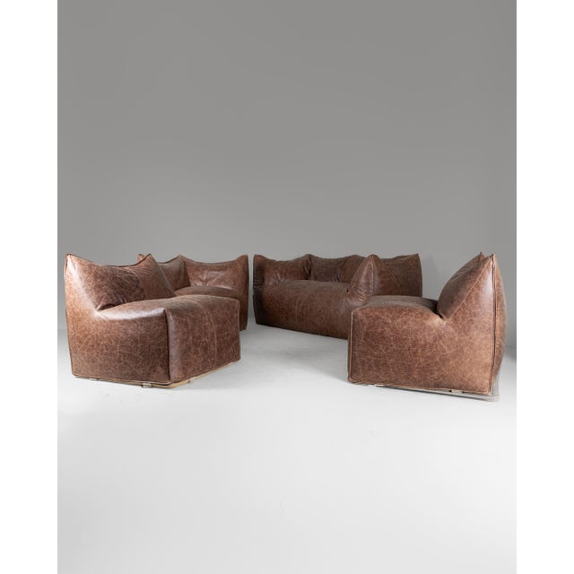 Brown Leather Le Bambole Armchairs by Mario Bellini for B&B, 1970s, Set of 3 For Sale - Image 13 of 15