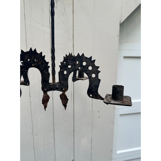 Late 19th Century Vintage Primitive Four Arm Iron Candle Light For Sale - Image 5 of 6