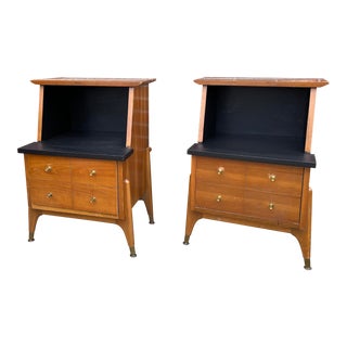 Mid Century Modern Sculpted Walnut Nightstands - a Pair For Sale
