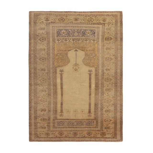 Textile Antique Kayseri Traditional Tan Beige Wool Rug 4′2″ × 5′9″ For Sale - Image 7 of 7