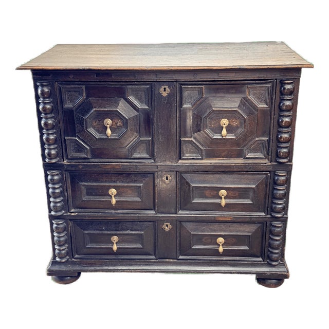18th Century Charles II Style Joined Oak Chest of Drawers For Sale
