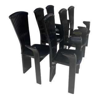 Set of 6 Black Lacquer and Leather Pietro Costantini Italian Dining Chairs 1970s/1980s For Sale