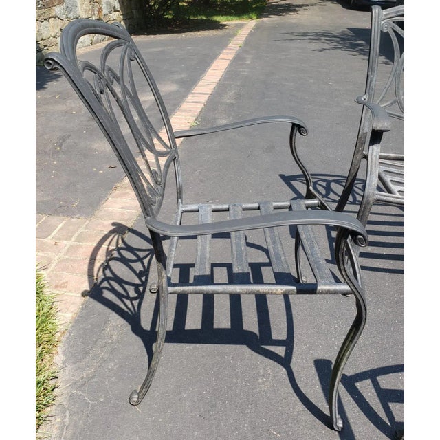 Vintage Cast Aluminum Patio Table & 4 Armchairs with Cushions Chairish