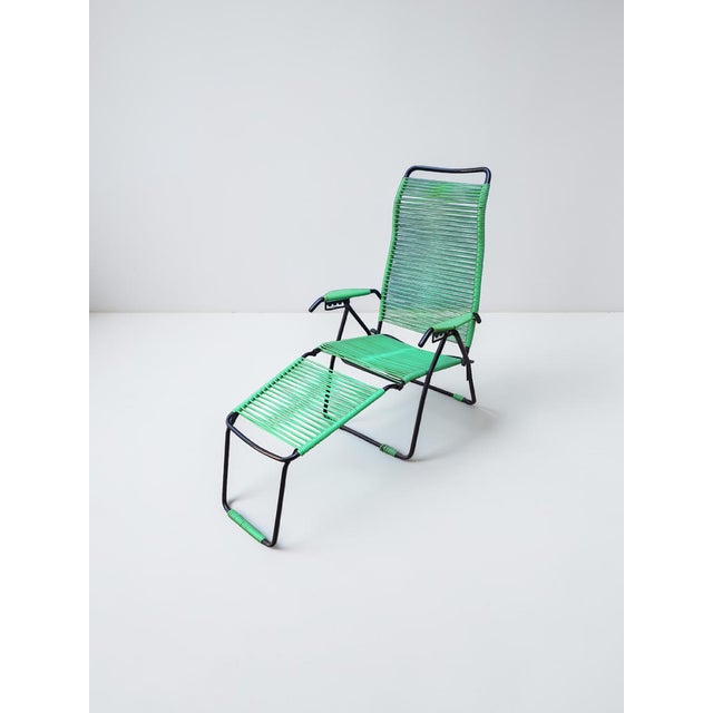 Black Italian Spaghetti Corded Reclining Deckchair with Ottoman, 1960s For Sale - Image 8 of 8