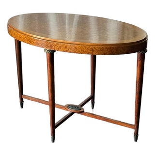 Late 19th Century Burl Wood Oval Accent Table With Stretcher Base For Sale