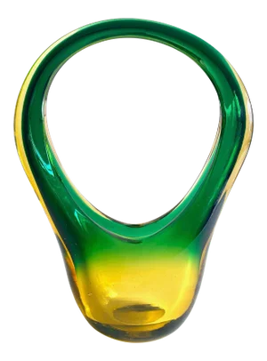 Archimede Seguso Vintage Mid Century Modernist Murano Art Glass Sommerso Sculptural Centerpiece Basket Bowl Vase