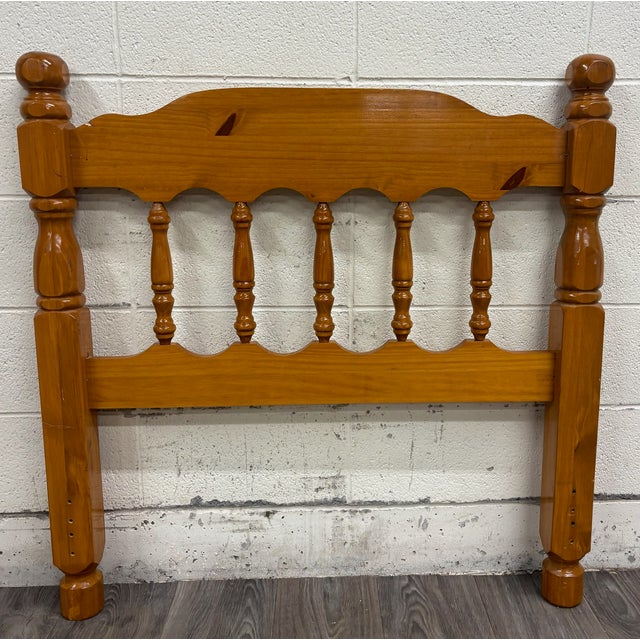 Brown Vintage Twin Size Cannonball Spindle Headboard Bedframe For Sale - Image 8 of 8