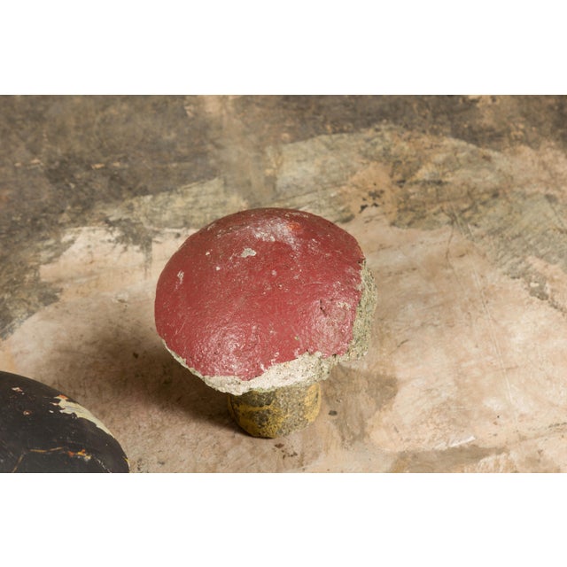Mid 20th Century Set of Three American Midcentury Painted Concrete Mushroom Garden Ornaments For Sale - Image 4 of 12