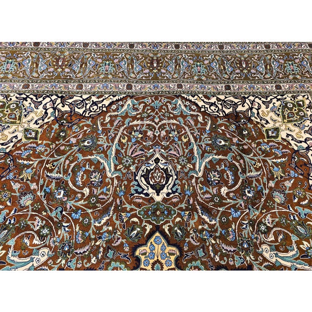 Vintage Persian Tabriz Rug, Hand-Knotted Wool, Mythical Firebird Motif, Brown & Ivory, 10x13 For Sale - Image 9 of 15
