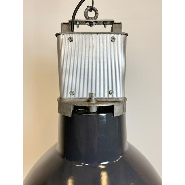 Mid-Century Modern French Industrial Dark Blue Enamel Pendant Lamp from Mazda, 1960s For Sale - Image 3 of 18