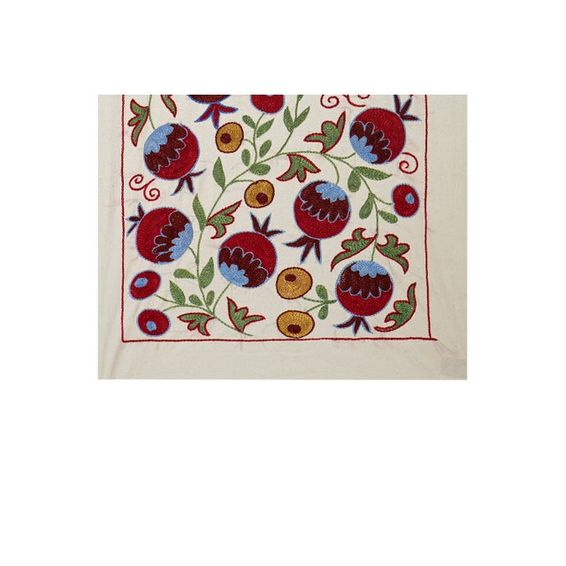 Mid-Century Modern Pomegranate & Peacock Suzani Wall Art, Colorful Uzbek Textile, Boho Decor 1'6'' X 3' For Sale - Image 3 of 9