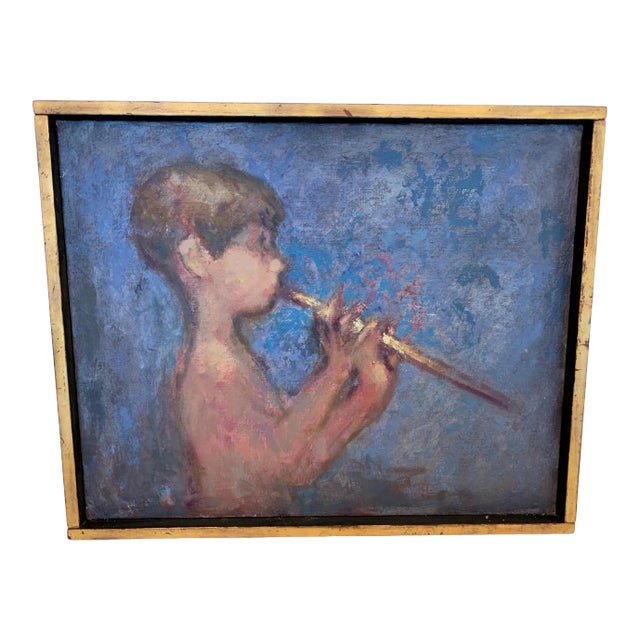 1960s Painting of Boy Playing a Flute For Sale