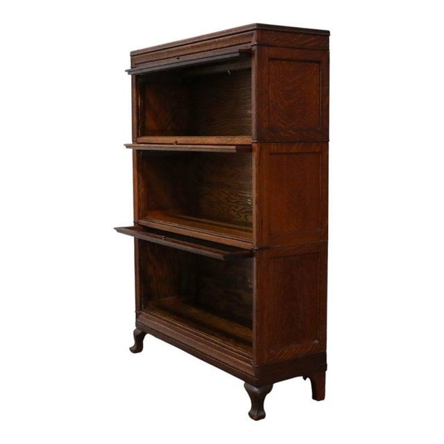 1920s Arts & Crafts Macey Oak 3-Stack Barrister Bookcase Signed C1920 For Sale - Image 5 of 13