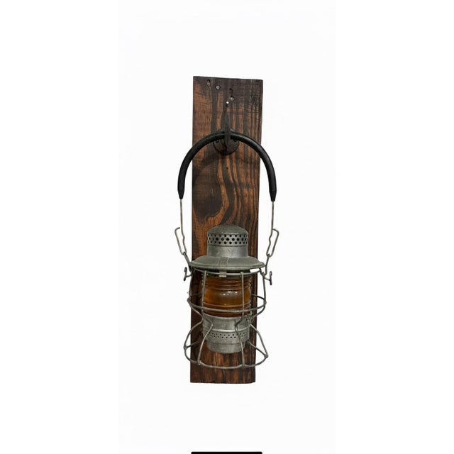 Vintage Railroad Lantern Wall Sconce on Rustic Wood Mounts (Pair) For Sale - Image 10 of 10
