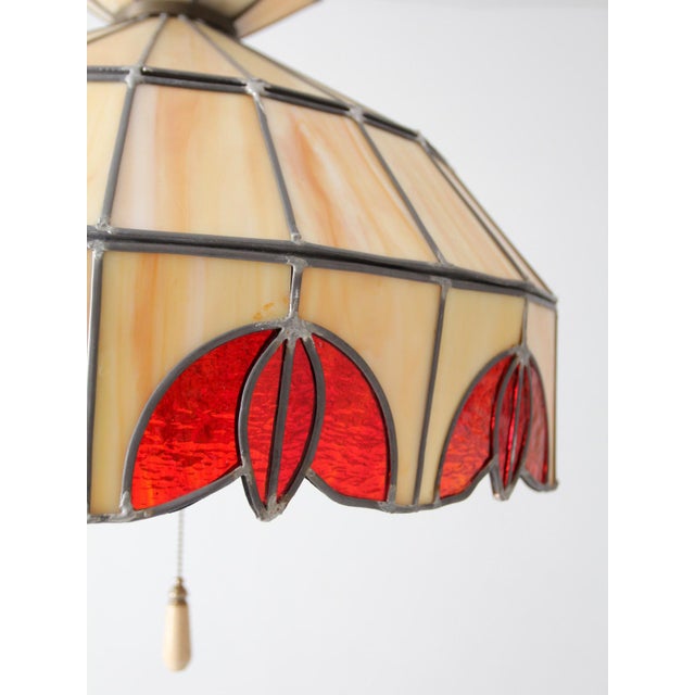 Vintage Tiffany Style Stained Glass Hanging Pendant Light For Sale - Image 14 of 18