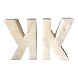 Marble Bookends Monogrammed 'K'** - a Pair For Sale