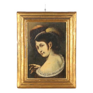 Woman Portrait, 19th Century, Oil Painting on Hardboard, Framed For Sale