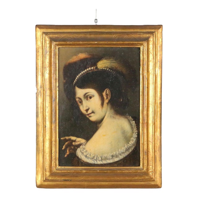 Woman Portrait, 19th Century, Oil Painting on Hardboard, Framed For Sale
