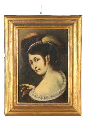 Woman Portrait, 19th Century, Oil Painting on Hardboard, Framed
