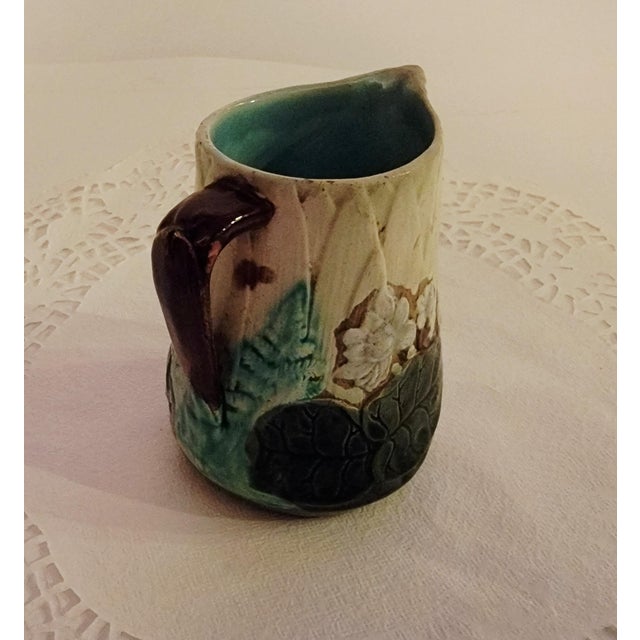 Antique Majolica Creamer, Earthtones With Green Leaves, Flowers and Fern. For Sale In Jacksonville, FL - Image 6 of 10