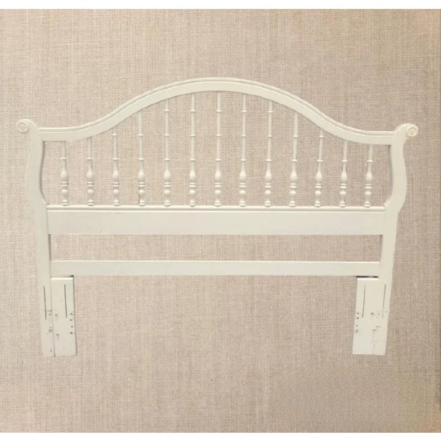 Wood Vintage White Pagoda Faux Bamboo Regency Style Double/Queen Headboard For Sale - Image 7 of 7