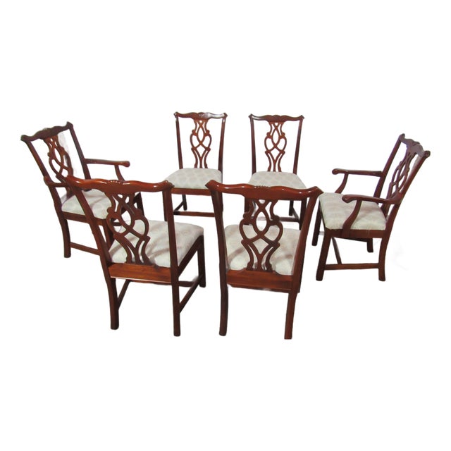 1980s Solid Mahogany Set Chippendale Dining Room Chairs For Sale